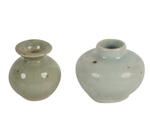 Two Chinese Celadon-Glazed Water Droppers