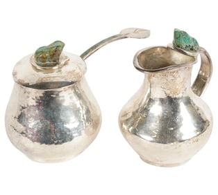 A Los Castillo Silverplate Sugar and Creamer Set With Ladle