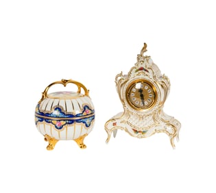 A Continental Painted Porcelain Box and Clock