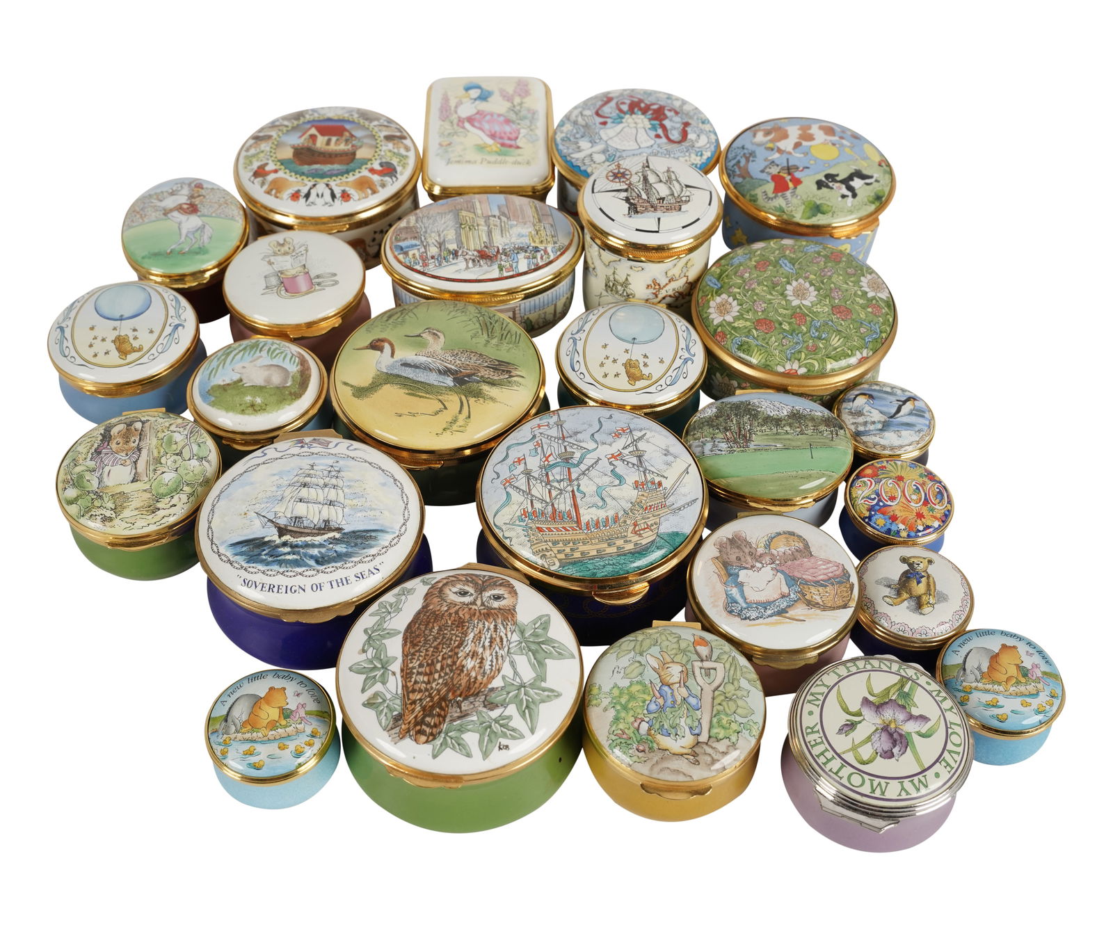 A Collection of Enamel Pill Boxes: Including Staffordshire, Bilston and Battersea, Alastor, Crummles and others; each marked [26 pieces]