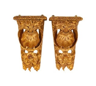 A Pair of Italian Baroque-Style Giltwood Brackets