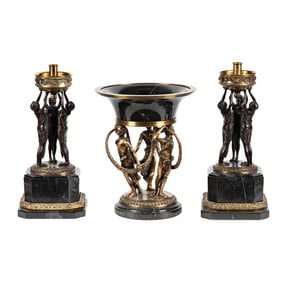 A Neoclassical-Style Marble and Bronze Three-Piece Assembled Garniture