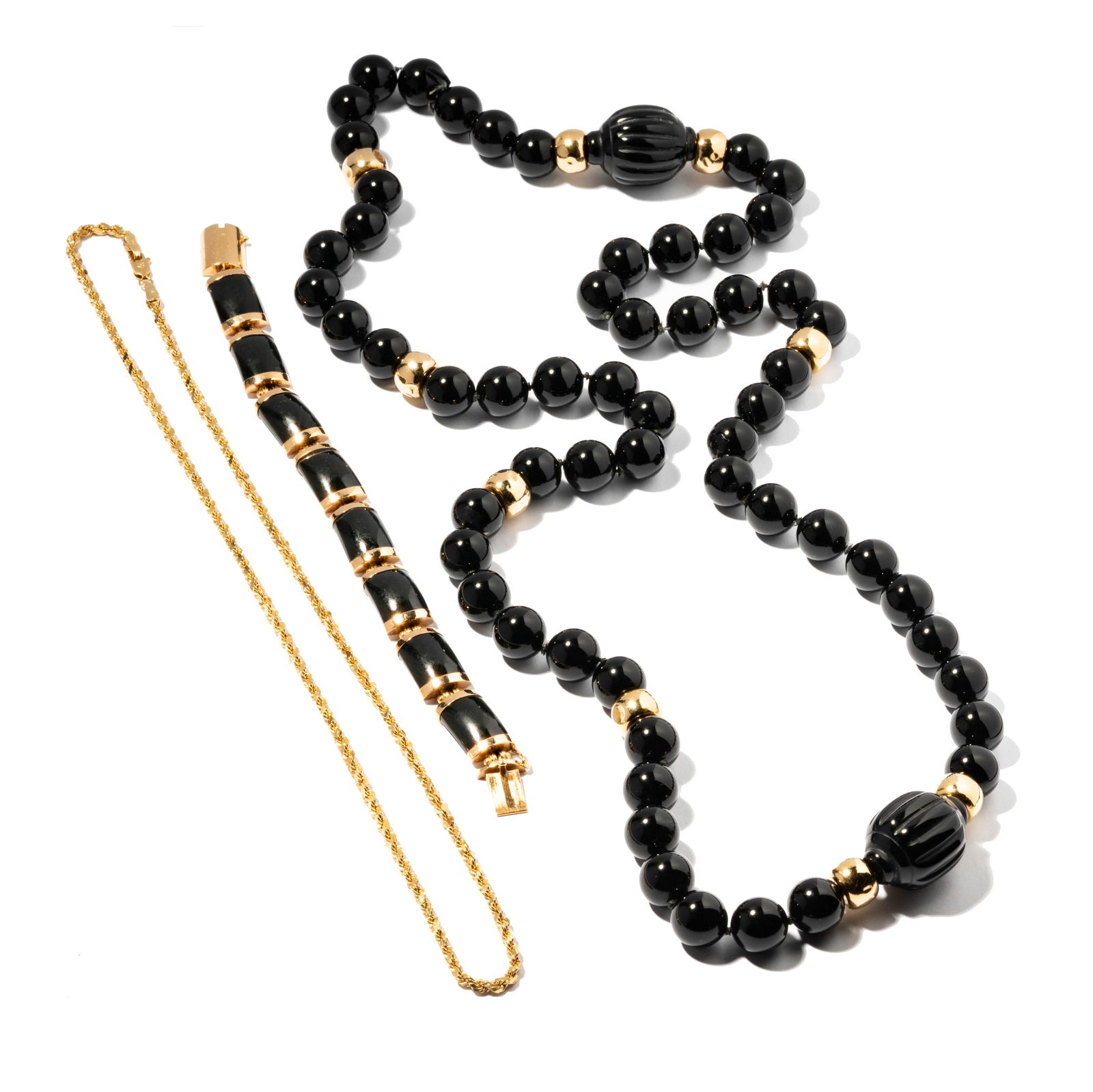 14 Karat Yellow Gold Beaded Onyx Necklace and Bracelet with One Chain (1 of 7)