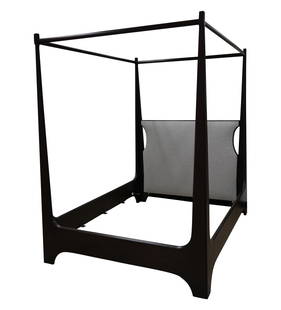 A Holly Hunt Sorraia Queen-Size Canopy Bed: with fabric-upholstered headboard 90 1/2 high x 63 in. wide Provenance: An Important Southern California Estate Notes: This item does not qualify for in-house shipping. Please see our preferred shippe