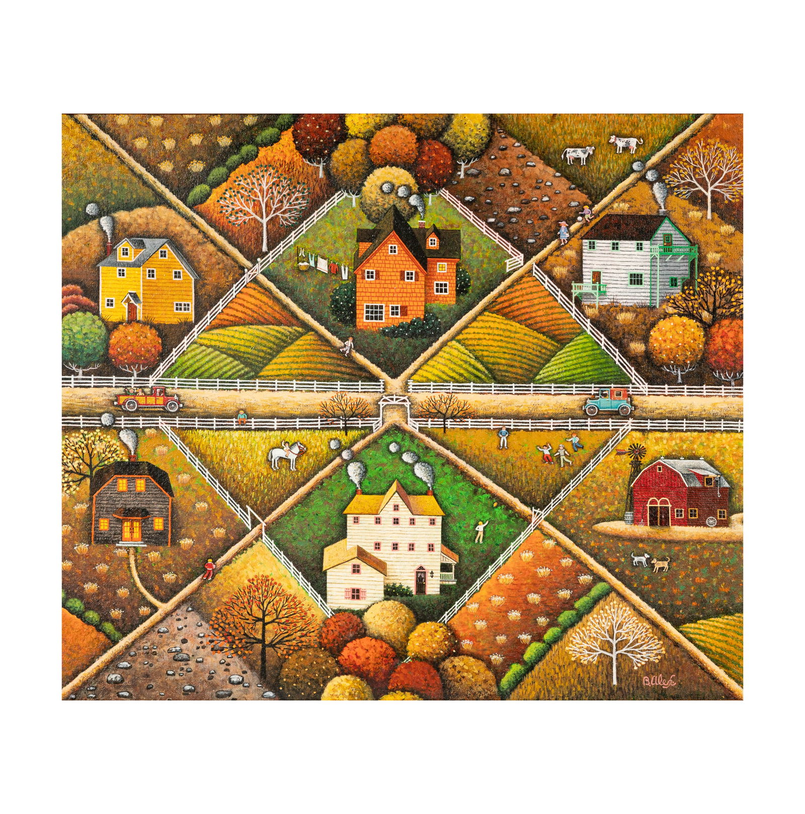 An American Folk Art-Style Painting of a Farm Landscape (1 of 9)