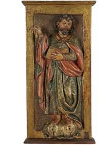 A Carved and Polychromed Wood Relief Panel