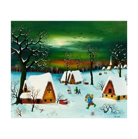 A. Kowalski, Hungary B. 1926, Naive Village Scene