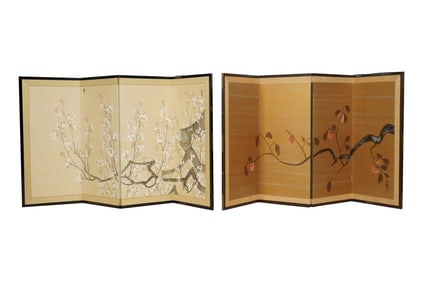 Two Japanese Four-Panel Screens