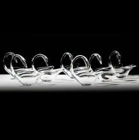 A Set of Seven Glass Swan-Form Bowls