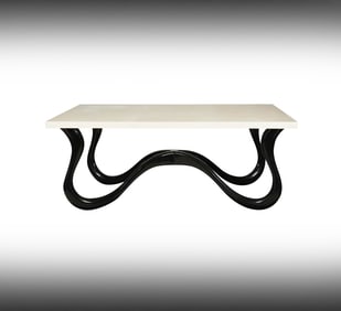 A Modernist Parchment and Black Lacquer Table