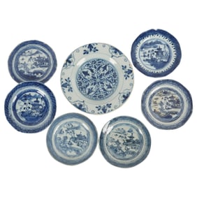 Seven Chinese Blue and White Porcelain Plates