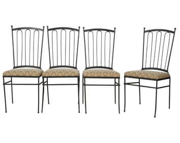 Four Italian Vintage Black-Painted Metal Side Chairs