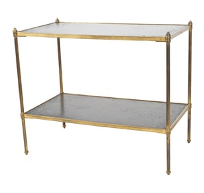 A Leather-Inset Gilt Metal Tiered Table