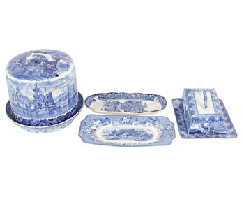 A Group of English Blue and White Scenic Transferware