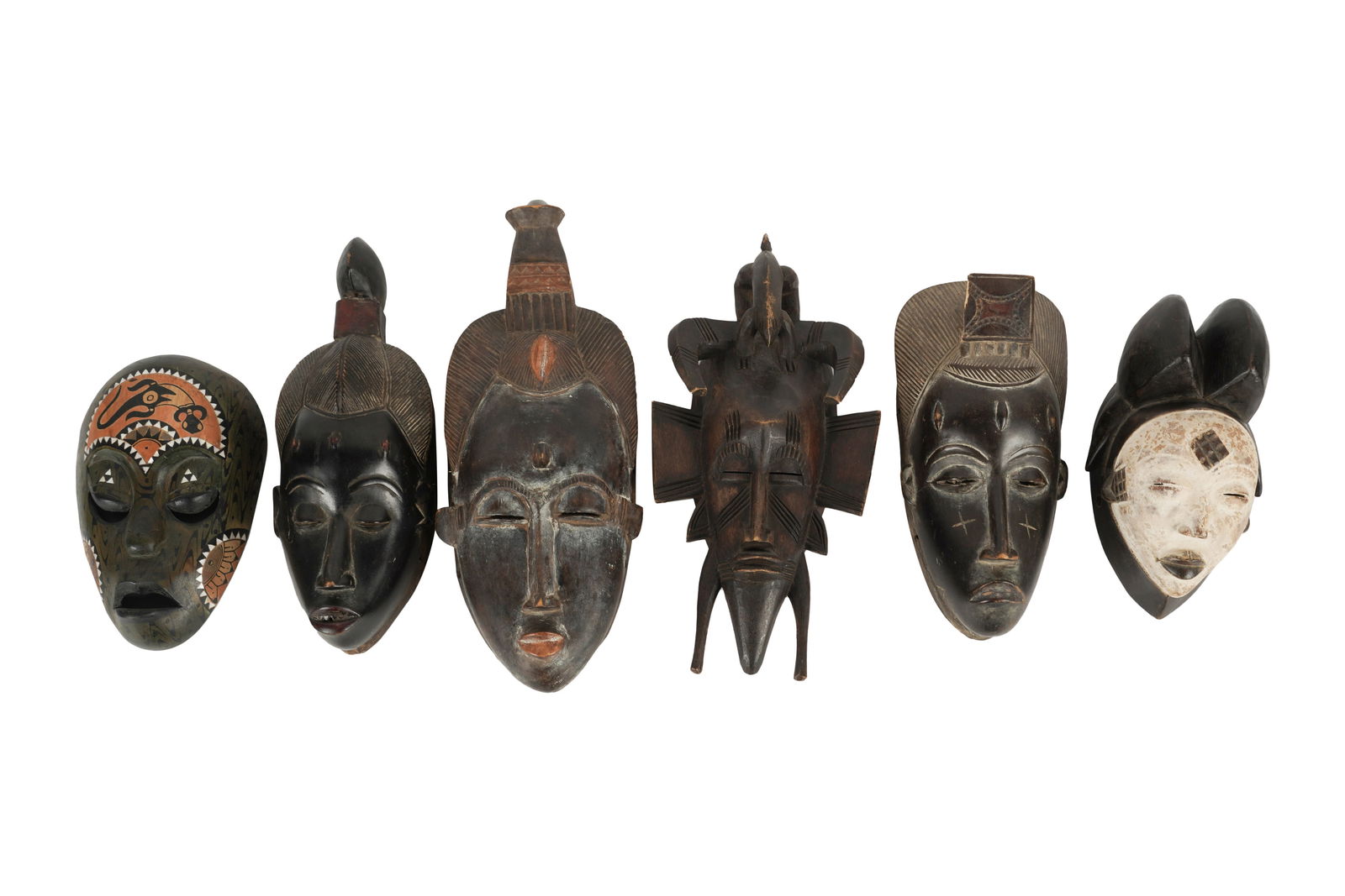 Six Carved Wood Tribal Masks (1 of 8)