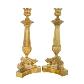 A Pair of Charles X Gilt Bronze Candlesticks