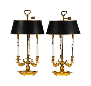A Pair of Brass and Tole Peinte Bouillotte Lamps