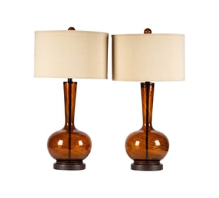 A Pair of Brown Glass Table Lamps