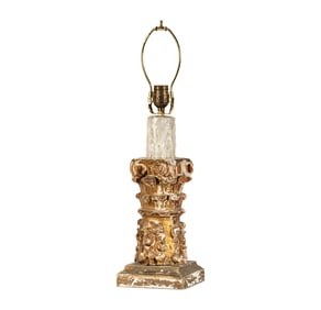 An Italian Carved Giltwood Columnar Table Lamp