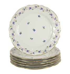 Eight Herend Blue Garland Porcelain Plates