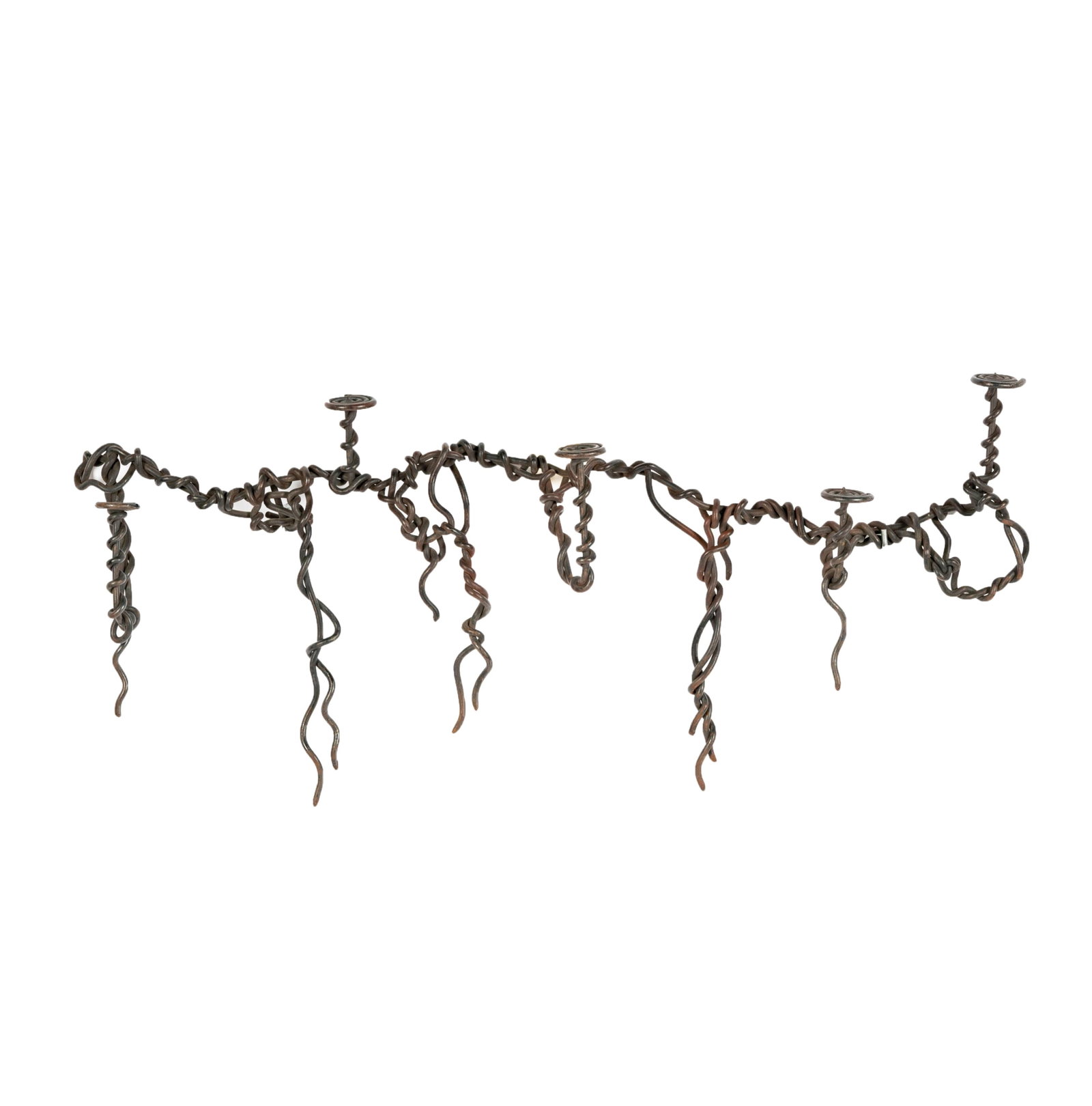 A Post-Modernist Metal Candelabrum: unsigned 14 1/2 x 34 in. (36.8 x 86.4 cm.) Notes: This item does not qualify for in-house shipping. Please see our preferred shippers list for quotes or arrange for local pickup. https://www.abell.com