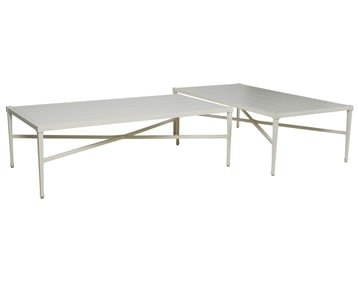 A Pair of White Metal Patio Tables