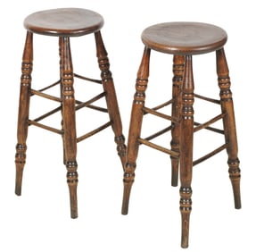A Pair of Turned Wood Stools