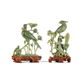 Two Chinese Carved Stone Bird Figures