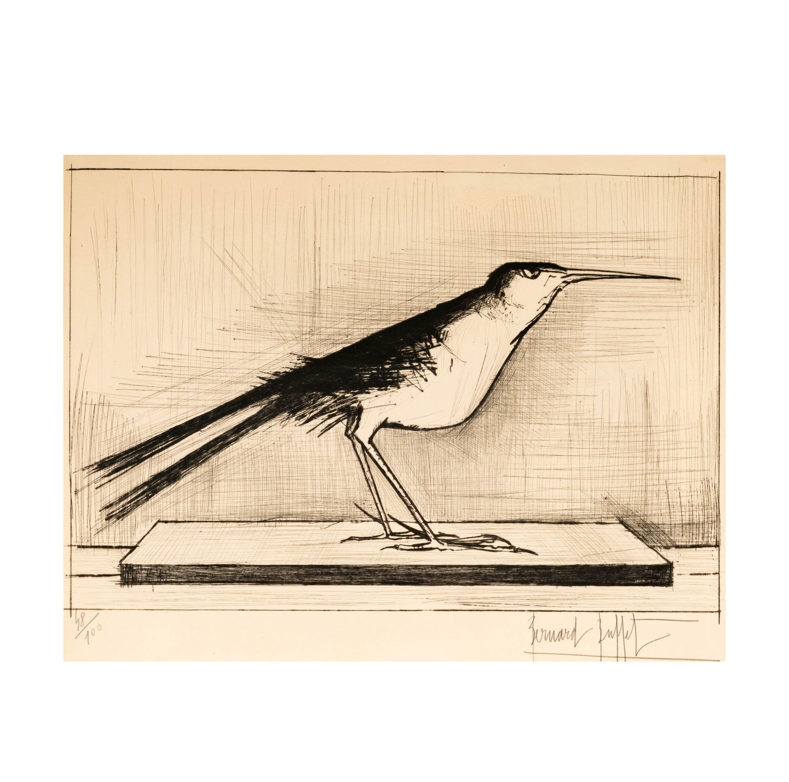 Bernard Buffet, French 1928-1999, Hirondelle de Mer: Bernard Buffet French 1928-1999 Hirondelle de Mer drypoint 1964; ed. 48/100; signed and numbered in pencil Platemark: 19 1/2 x 25 1/2 in. (49.5 x 64.8 cm.), Frame: 22 1/2 x 30 in. (57.2 x 76.2 cm.) Be