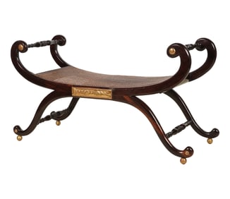 An English Regency-Style Curule-Form Mahogany Bench