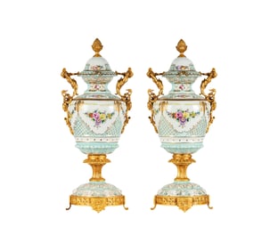 A Pair of Sevres-Style Porcelain Covered Urns