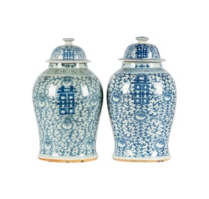 Two Chinese Blue and White Porcelain Wedding Jars