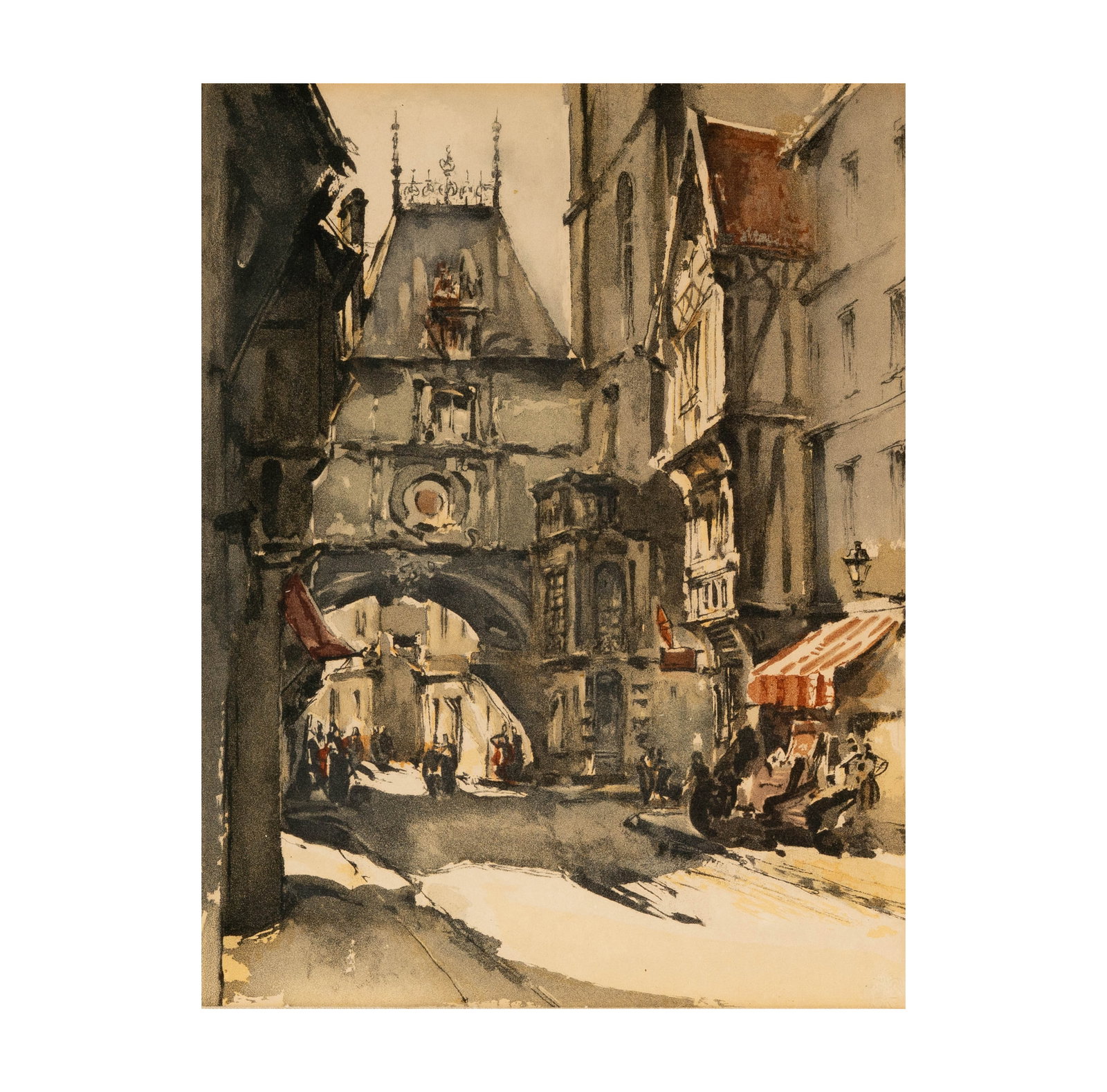 A VIntage Lithograph of a French Street Scene (1 of 8)