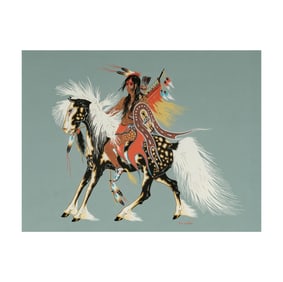 Woody Crumbo: Untitled (Native American on Horseback)
