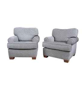 A Pair of Blue and White Upholstered Armchairs