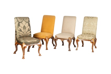L. Rossi: Set of Four Baroque-Style Parcel-Gilt and Walnut Dining Chairs