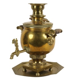 A Russian Brass Samovar and Tray
