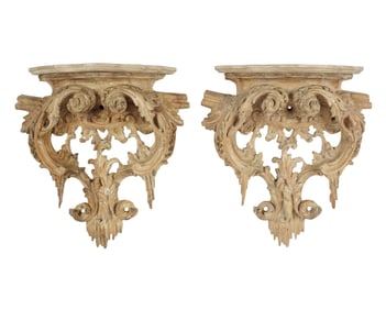 A Pair of Rococo-Style Carved Wood Brackets
