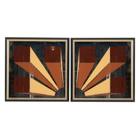 Two Deco-Style Painted Mirror Glass Panels