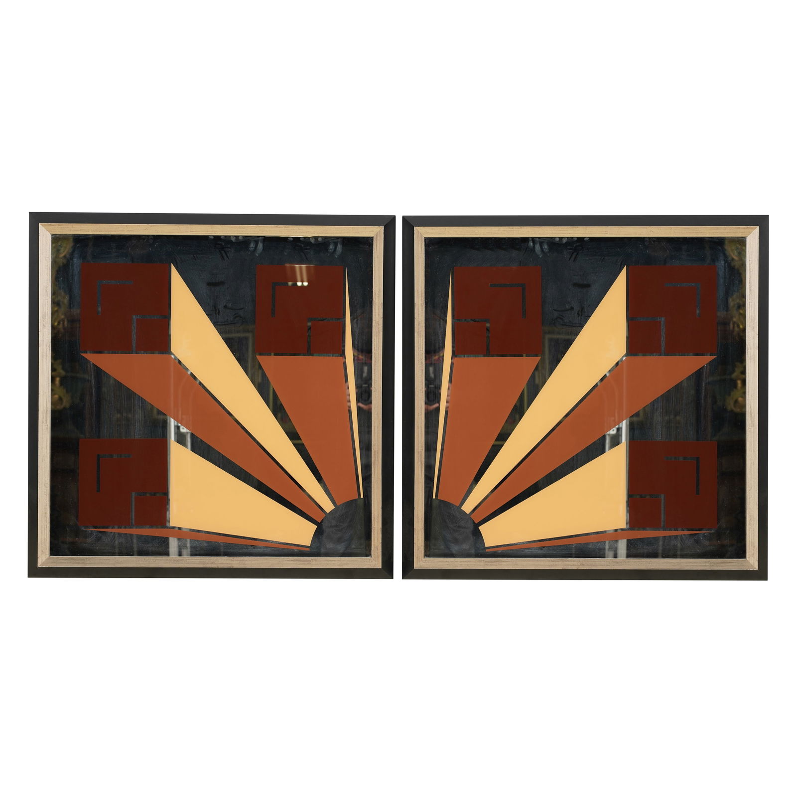 Two Deco-Style Painted Mirror Glass Panels (1 of 8)