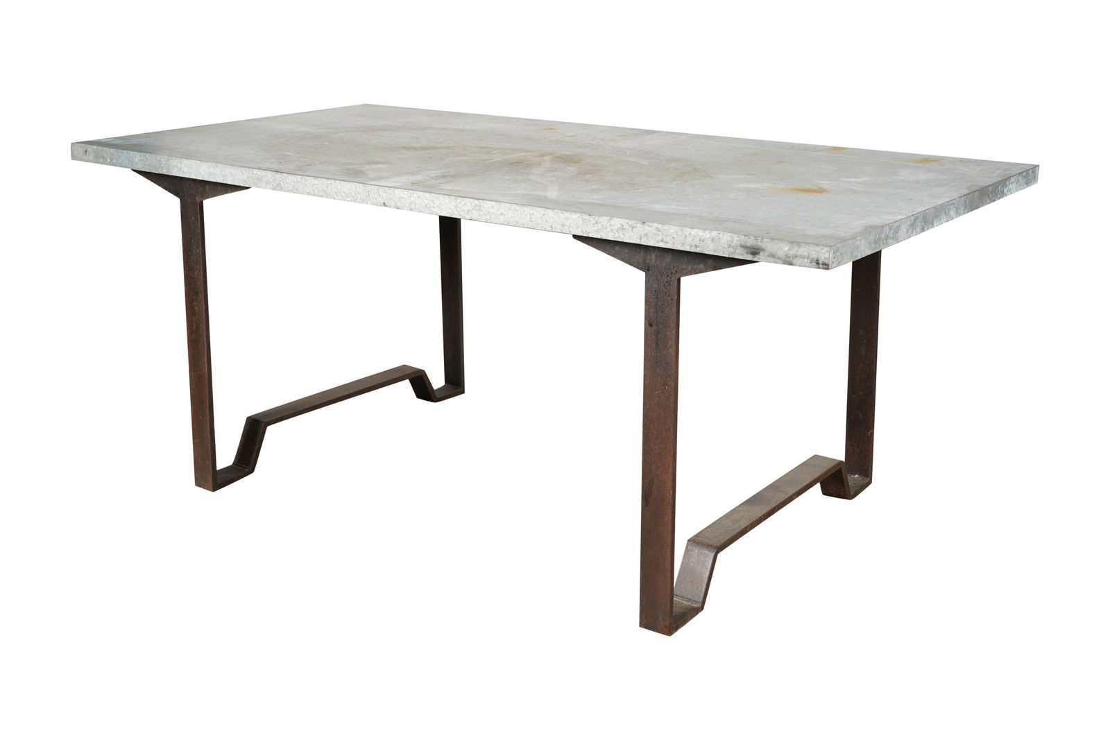 An Industrial Zinc and Iron Work Table: 30 x 72 x 38 in. (76.2 x 182.9 x 96.5 cm.) Notes: This item does not qualify for in-house shipping. Please see our preferred shippers list for quotes or arrange for local pickup. https://www.abell.com