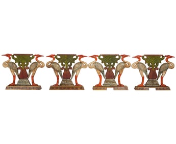 Four Asian Polychrome-Painted Carved Wood Table Supports