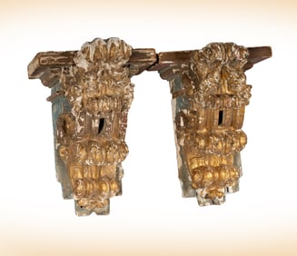 A Pair of Antique Italian Carved Giltwood Brackets