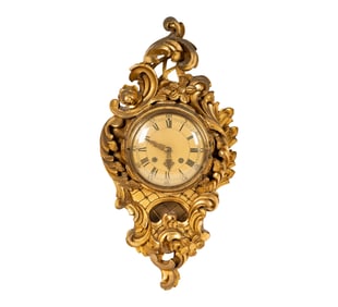 A Swedish Rococo-Style Giltwood Cartouche Clock
