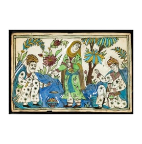 A Persian Pictorial Glazed Ceramic Tile