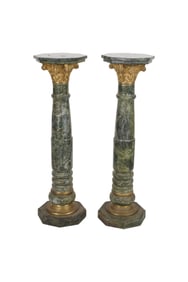 A Pair of Gilt Bronze-Mounted Verde Antico Marble Pedestals