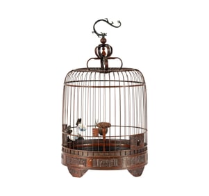 A Chinese Carved Wood Birdcage