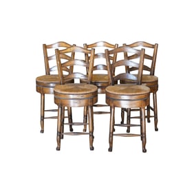 A Set of Five Vintage Rush Seat Bar Stools