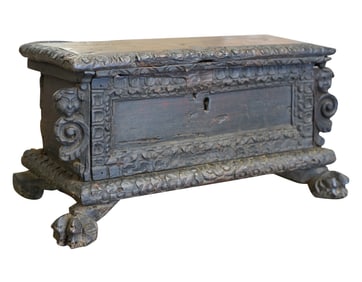 An Antique Spanish Colonial Carved Wood Coffer