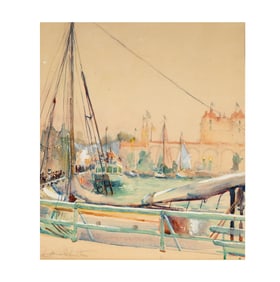 Donna Norine Schuster, California, Massachusetts, Wisconsin 1883-1953, Harbor Scene